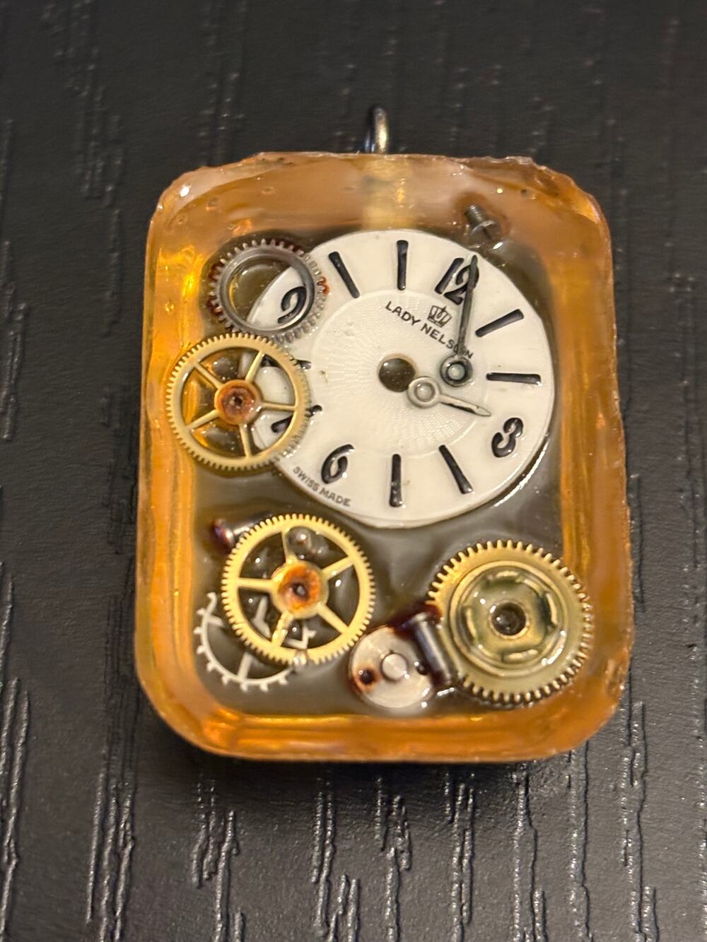 Steampunk Watch Face Resin Pendant, Vintage Gears Charm